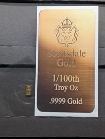 1/100th Oz. .9999 FINE GOLD Scottsdale Mint Designed Miniature Art Bar