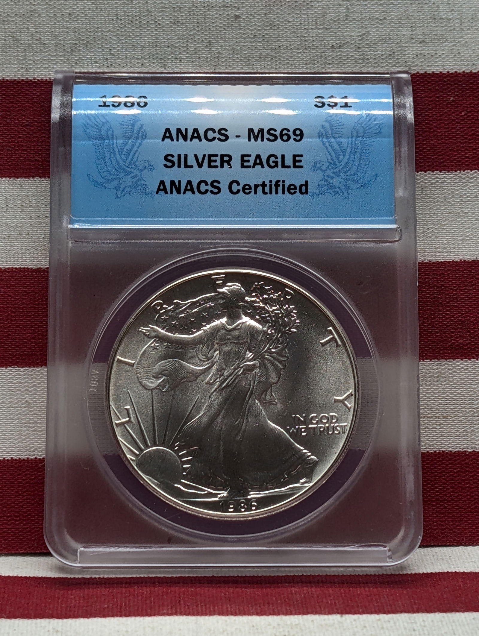1986 American Silver Eagle - ANACS Cert. MS69, Key Date First Year (1 of 3)