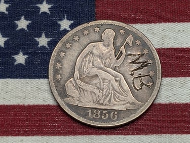 1856-O w/ Drapery Seated Liberty Half Dollar w/ Carved MB Initials **FINE DETAILS**