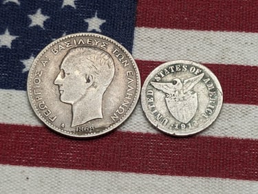 1868 Greece 1 Silver Drachme & 1918-S Philippines 10 Centavos 75% Silver (2 PCS)