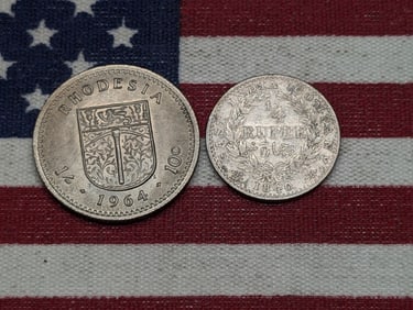1964 Rhodesia Shilling/ 10 Cents & 1840 East India Company 1/4 Silver Rupee (2 PCS)