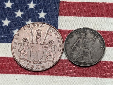 1808 East India Company 5 Cash & 1901 United Kingdom 1 Farthing *VF* (2 PCS)