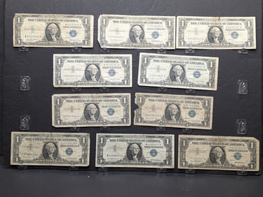Lot of Ten Various 1935 & 1957 Series $1.00 Silver Certificates, (1) 1935-E, (1) 1935-F, (2) 1957,