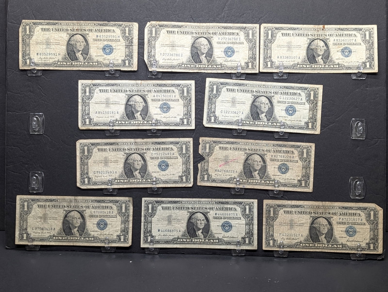 Lot of Ten Various 1935 & 1957 Series $1.00 Silver Certificates, (1) 1935-E, (1) 1935-F, (2) 1957, (1 of 6)