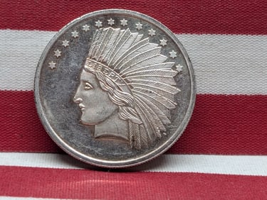 1 Oz. .999 FINE SILVER Indian Head Eagle Designed Round