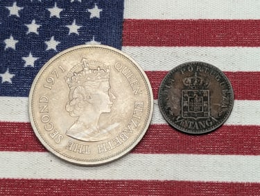 1971 Mauritius 10 Rupees & 1901 Portuguese India 1/8 Tanga (2 PCS)