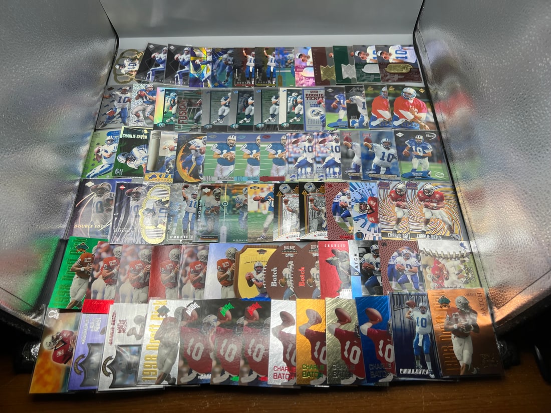Lot of (75+) 1998 Charlie Batch Football Rookies including Parallels, Inserts, & Serial Numbered: Lot of (75+) 1998 Charlie Batch Football Rookies including Parallels, Inserts, & Serial Numbered Cards