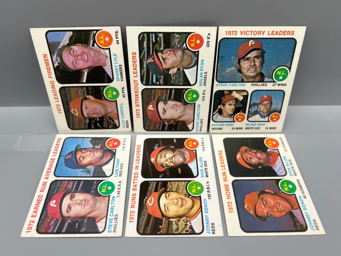 Lot of (6) 1973 Topps League Leaders - Varying Conditions - Nolan Ryan, Johnny Bench, Steve Carlton (1 of 2)