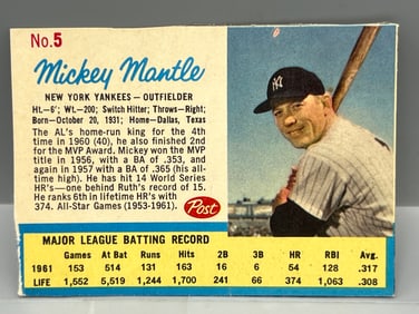 1962 Post Cereal Mickey Mantle #5 Ad Back - Life Magazine
