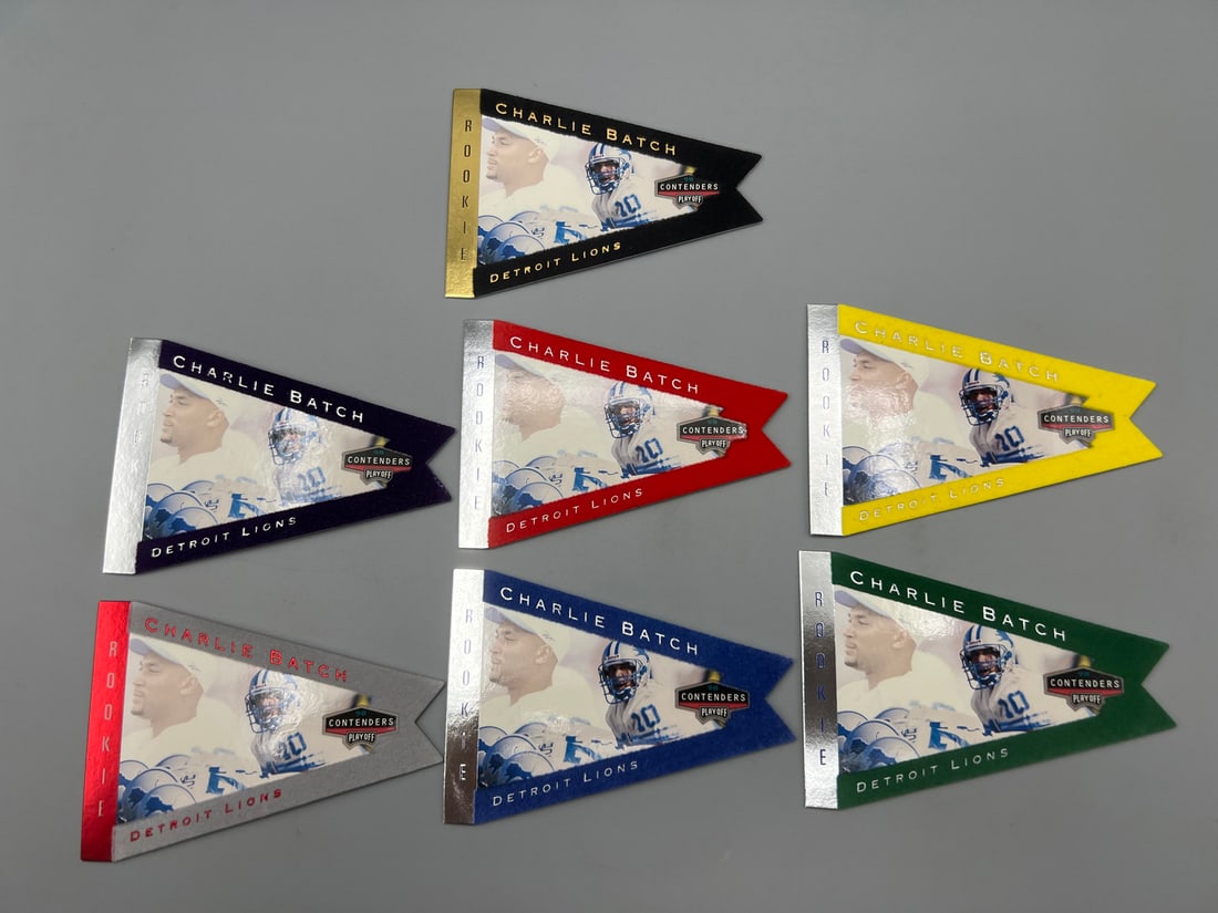 1998 Playoff Contenders Charlie Batch Rookie 7 Card Partial Die Cut Pennants Rainbow: 1998 Playoff Contenders Charlie Batch Rookie 7 Card Partial Die Cut Pennants Rainbow