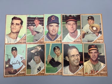 Lot of (10) 1962 Topps Baseball Green Tint Variations - Varying Conditions