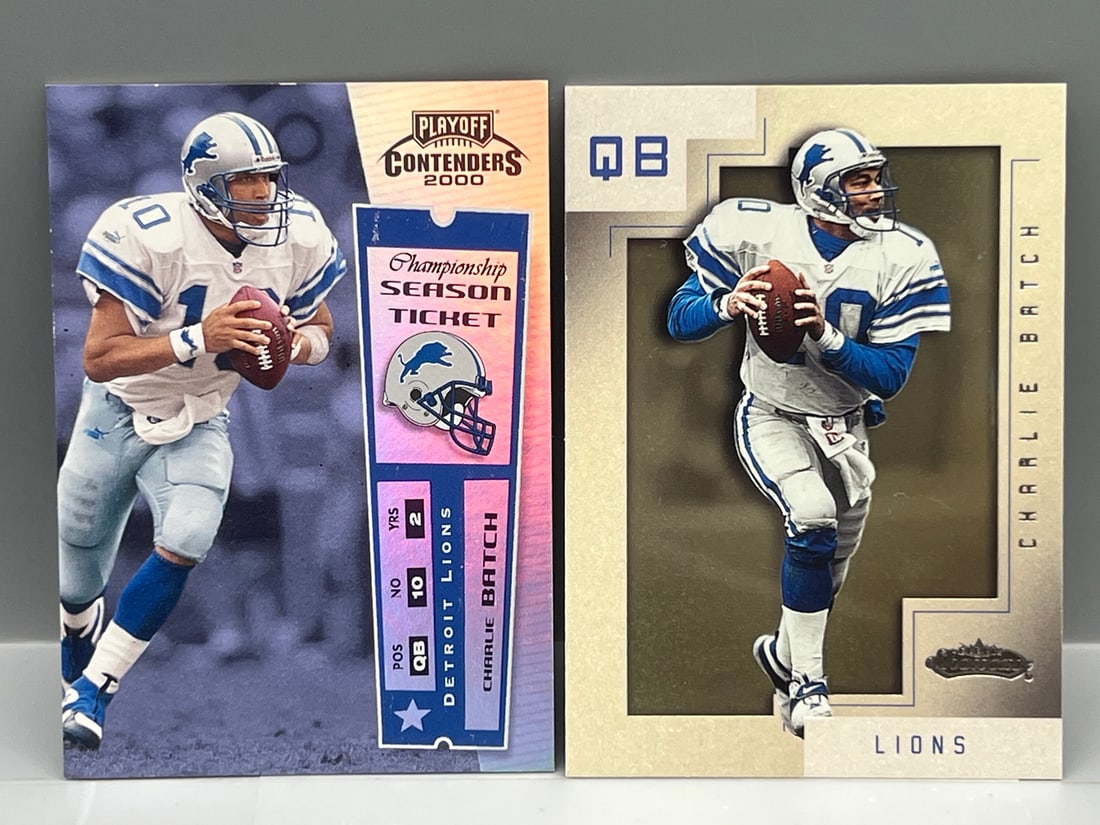 2000 Playoff Contenders Charlie Batch Season Ticket #001/100 & 2001 Fleer Showcase Legacy Collection (1 of 2)