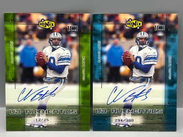 2000 Upper Deck Ionix Charlie Batch On Card UD Authentics Blue Auto #/300 & SP Green Auto #/25