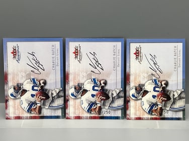 2000 Fleer Autographics Charlie Batch Complete Autograph Rainbow Set W/ Regular, Silver #/250 & Gold