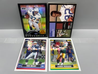 Lot of (4) Assorted Football Star Player Chrome, Refractor, & Jersey Relic Cards - Tom Brady, Aaron
