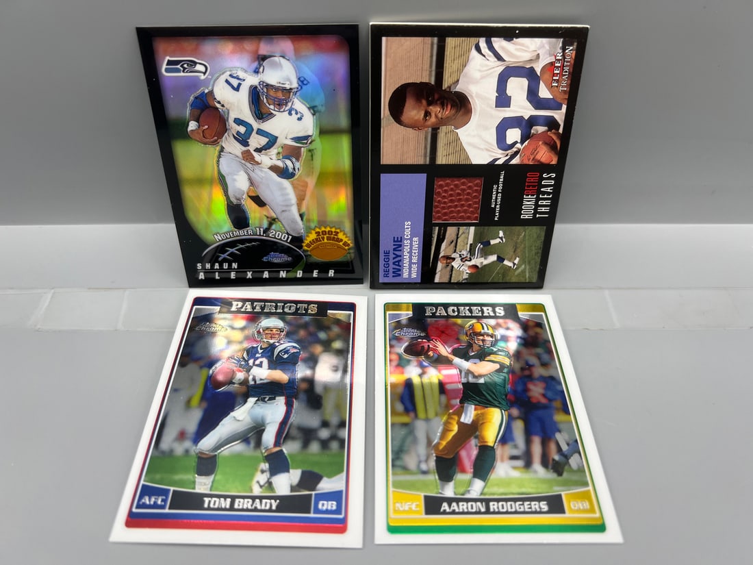 Lot of (4) Assorted Football Star Player Chrome, Refractor, & Jersey Relic Cards - Tom Brady, Aaron (1 of 2)
