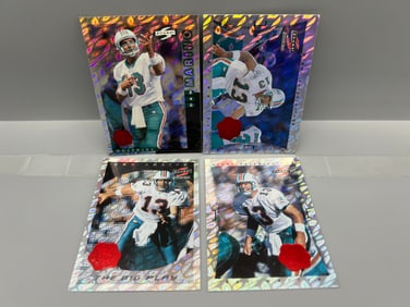 Lot of (4) 1997 & 1998 Score Showcase Series Dan Marino Red Artist Proof Parallels