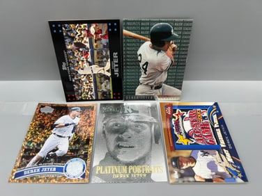 Lot of (5) Derek Jeter Baseball RC, Insert, Parallel, & Commemorative Patch Cards