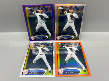 Lot of (4) 2012 Topps Chrome Derek Jeter Baseball Retail Colored Refractor Cards - Orange, Purple,