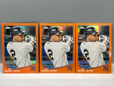 Lot of (3) 2013 Topps Chrome Derek Jeter Orange Refractors #10