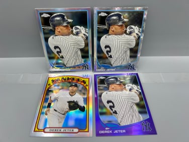 Lot of (4) 2013 Topps Chrome Derek Jeter Retail Colored Refractors - Refractor, Purple, & X-Fractor