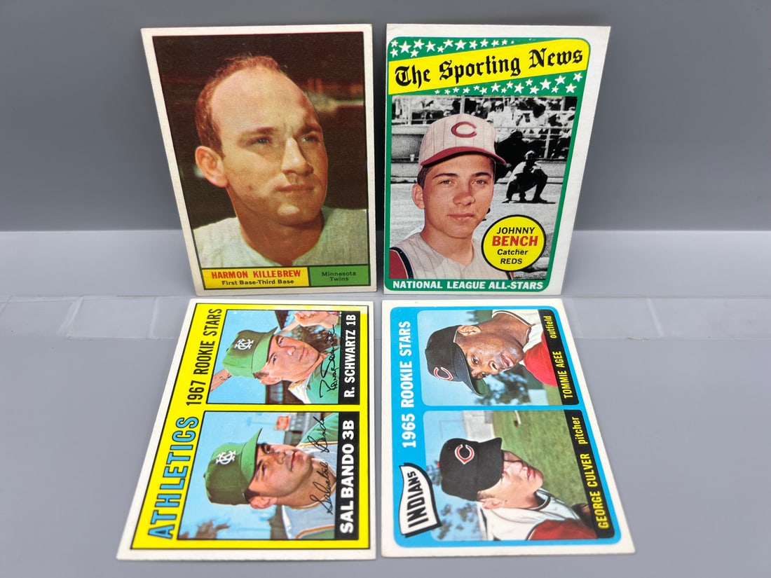 Lot of (4) 1960s Topps Baseball Star Player Cards W/ 2nd Year Johnny Bench - Varying Conditions (1 of 2)