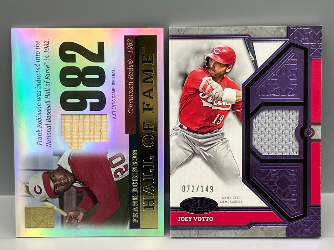 2004 Topps Tribute Frank Robinson Game Used Bat Relic & 2024 Topps Tier One Joey Votto Game Used (1 of 2)
