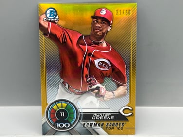 2018 Bowman Chrome Hunter Greene Top 100 Prospects Gold Refractor RC #/50