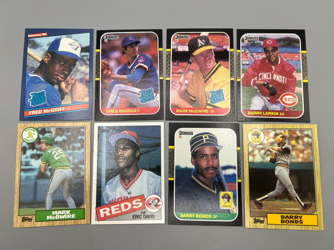 Lot of (8) 1980s Baseball Star Player Rookie Cards   - Greg Maddux, Barry Bonds, Barry Larkin (1 of 2)