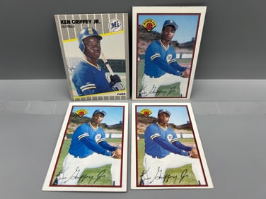 Lot of (4) 1989 Bowman & Fleer Ken Griffey Jr. Baseball Rookie Cards