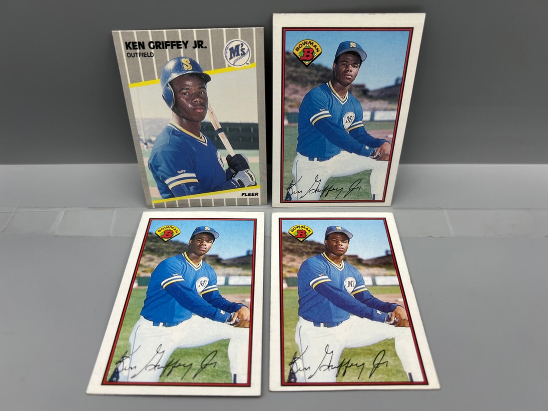 Lot of (4) 1989 Bowman & Fleer Ken Griffey Jr. Baseball Rookie Cards: Lot of (4) 1989 Bowman & Fleer Ken Griffey Jr. Baseball Rookie Cards