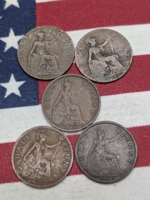(5) Great Britain Half Pennies, 1916, 1920, 1926, 1928, & 1929