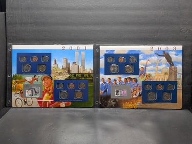 2001-P&D & 2003-P&D U.S. Uncirculated Coin Mint Set & Commem Stamps in Display Binder Sleeve (2 PCS)