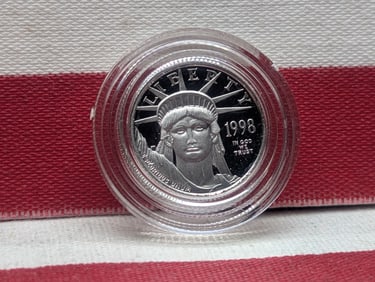 1/10th Oz. .999 PURE PLATINUM 1998-W $10.00 American Platinum Eagle in Capsule