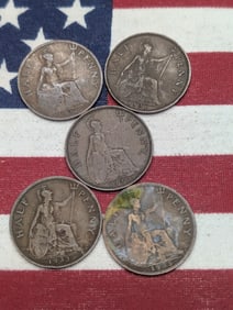(5) Great Britain Half Pennies, 1931, 1932, 1933, 1935, & 1936