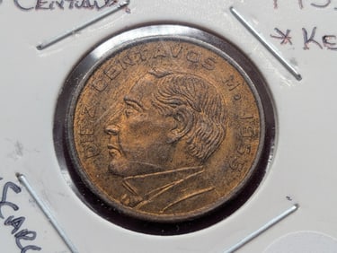 1955 Mexico 10 Centavos, UNC & Key Date, Scarce