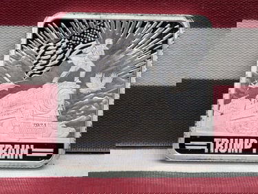 2024 1 Oz. .999 FINE SILVER Trump Train Designed Square Art Bar