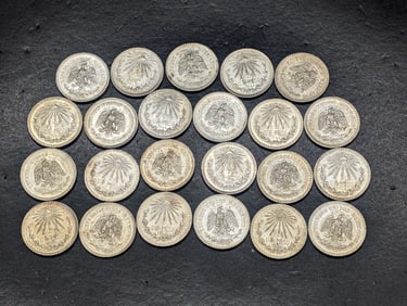 (23) 1944 Un Peso Mexico Silver Coins, All Are 72% Silver & 12 Gr.