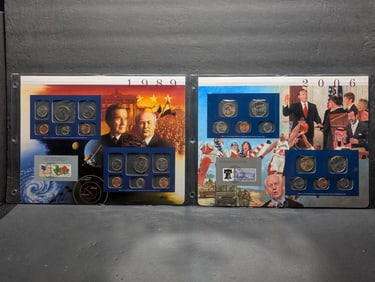 1989-P&D & 2006-P&D U.S. Uncirculated Coin Mint Set & Commem Stamps in Display Binder Sleeve (2 PCS)