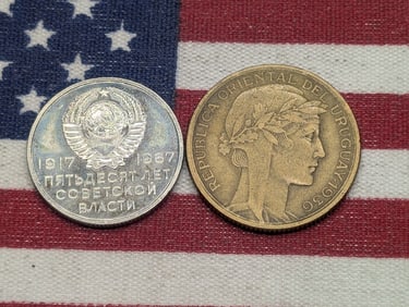 1967 USSR 20 Kopecks & 1936 Uruguay 10 Centesimos (2 PCS)