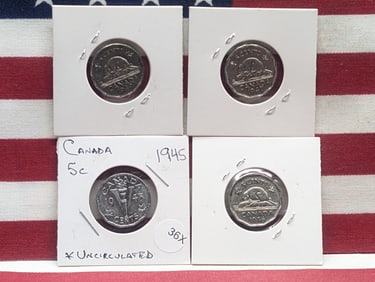 1945, 1946, 1947, & 1949 Canada Nickels