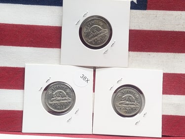 1940, 1941, & 1942 Canada Nickels