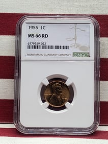 1955 Lincoln Wheat Cent - NGC MS66 RD *Poor Mans Double Die*, Cut Error On "T" On Reverse