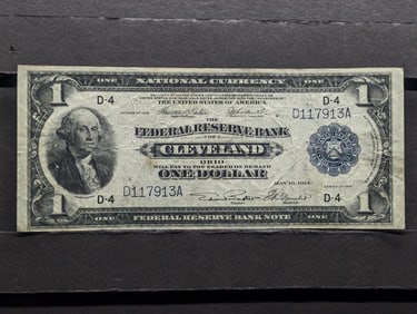 1918 Series $1.00  National Currency Note  - Cleveland, Ohio  w/ 2 Pinholes **VF**