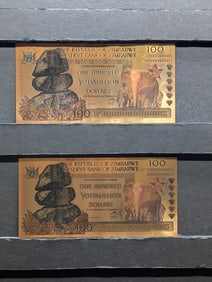 Lot of Two 24k Gold *LAYERED* 2008, 100 Yottalillion Dollars Fantasy Notes