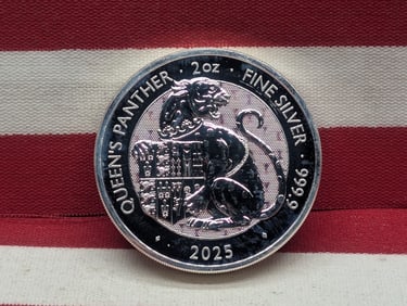 2025 Queens Panther 2 oz. 999.9 Fine Silver, 5 Pounds