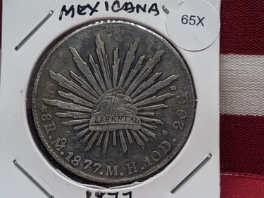 1877 Mexico 8 Reales Silver Coin