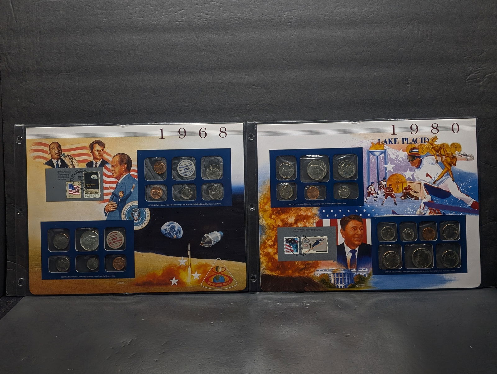 1968-P&D & 1980-P&D U.S. Uncirculated Coin Mint Set & Commem Stamps in Display Binder Sleeve (2 (1 of 11)