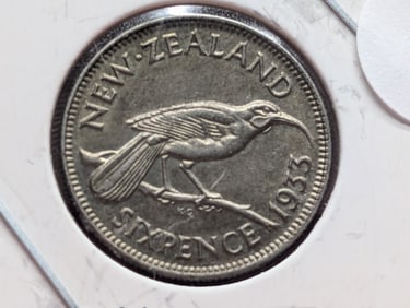 1933 New Zealand Six Pence, 50% Silver