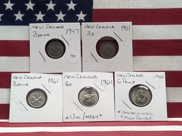 (5) Assorted New Zealand Coins